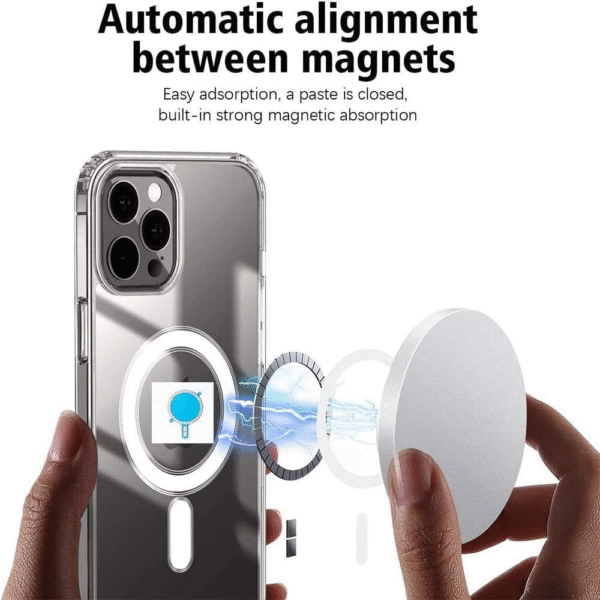 MagSafe magnet ring automatic alignment demo, showing easy adsorption and strong magnetic absorption for wireless charging