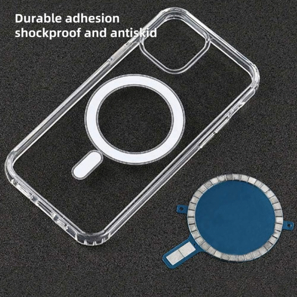 MagSafe magnet ring with phone case, featuring durable adhesion, shockproof, and antiskid design for wireless charging