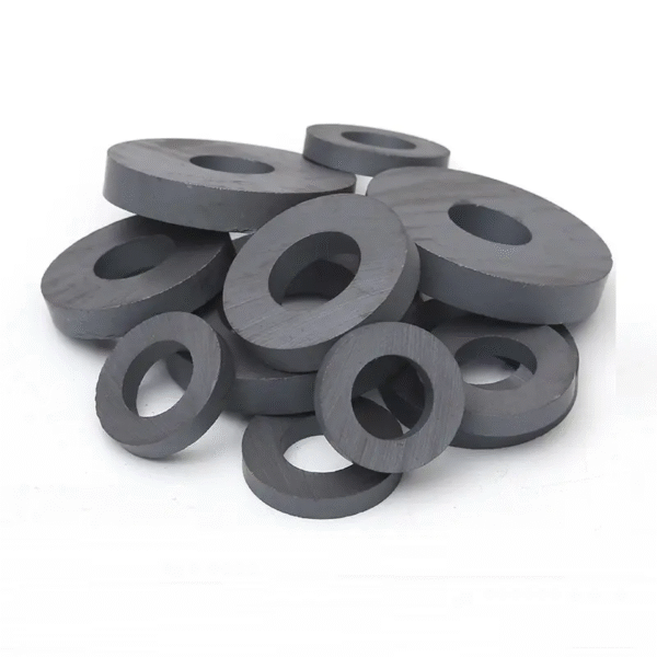 Size specifications for ring ferrite motor magnets, including outer diameter 20mm, inner diameter 10mm, height 5mm
