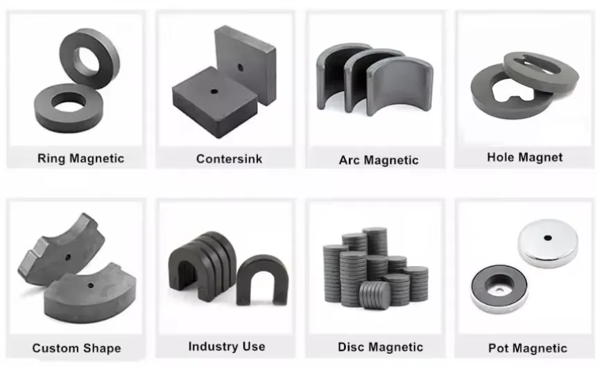 Types of ceramic ferrite magnets (ring, countersink, arc, etc.) for crafts, custom options by manufacturer
