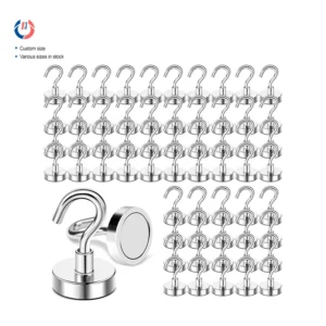 Strong N52 neodymium magnets with hook - 20KG load capacity - Custom sizes available in stock